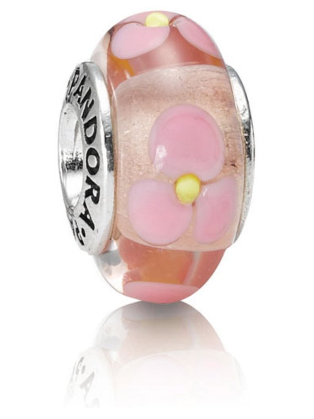PANDORA Pink Flowers Charm Authentic Sterling Silver Murano Glass